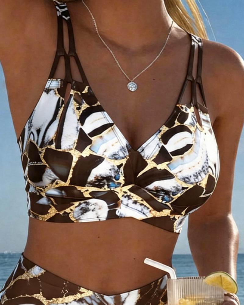 Bikini Imprimé Marbre Découpe