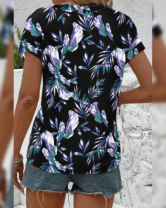 Bluse Blätterdruck Farbblock