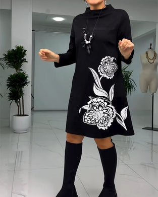 Kleid Pullover Langarm Blumendruck