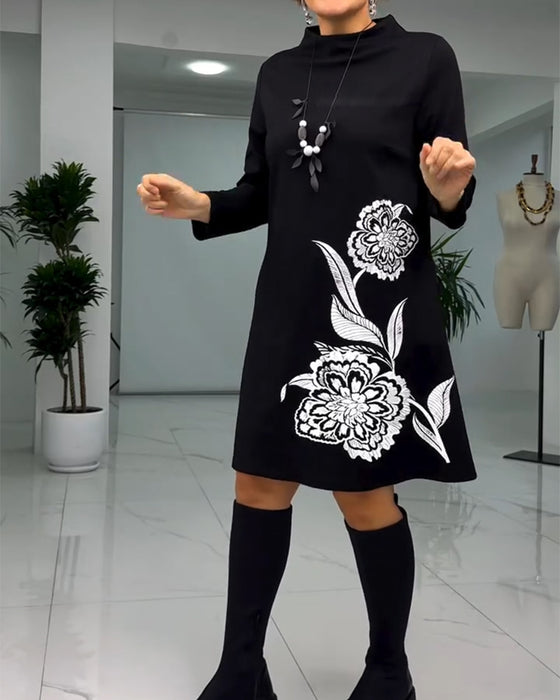 Kleid Pullover Langarm Blumendruck
