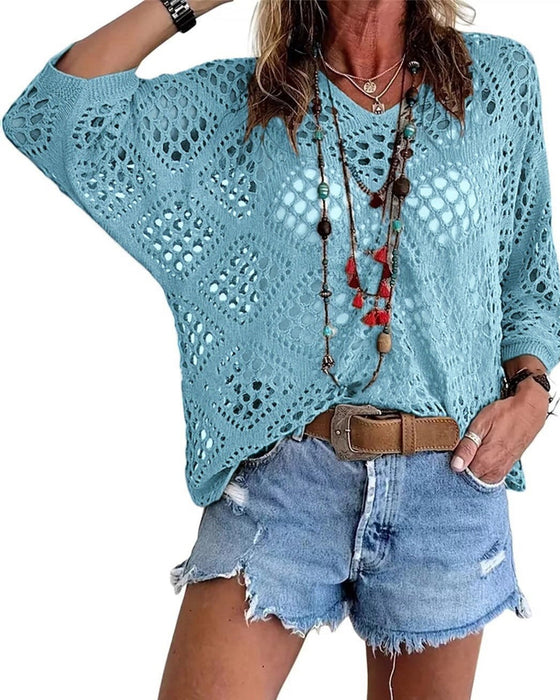 Pullover Rautenmuster Lochmuster Locker