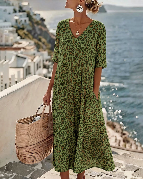 Kleid Leopard V-Ausschnitt Locker