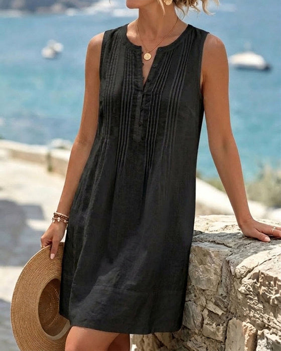 Kleid Ärmellos Akkordeonfalte Kurz