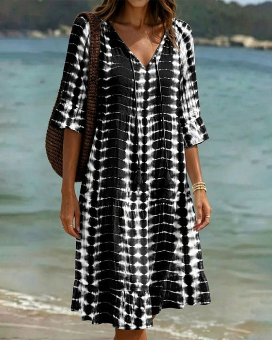 Kleid Mit V-Ausschnitt, Farbverlaufsdruck, Urlaub