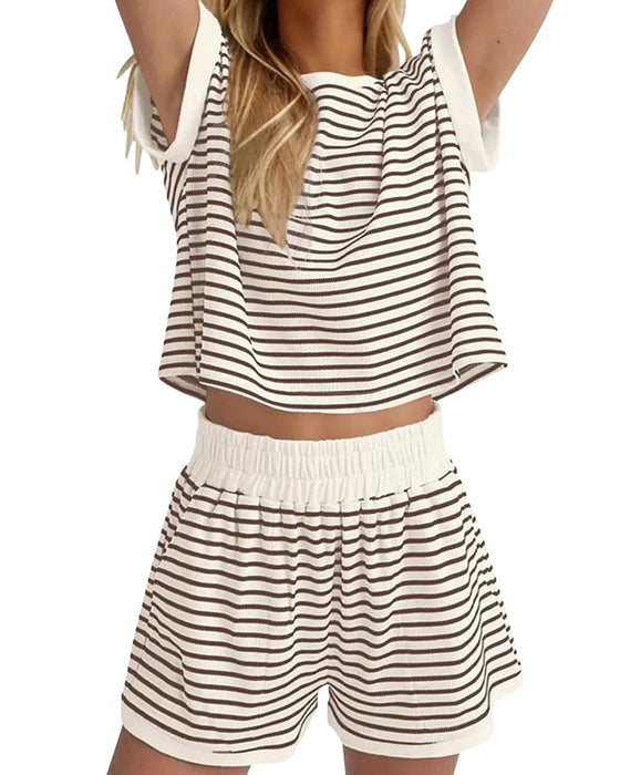 Sets Gestreift Kurzarm Gummibund Taille