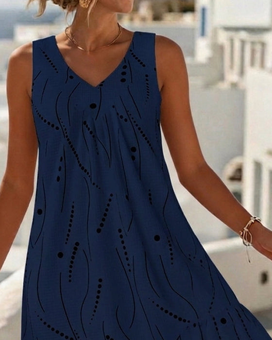 Kleid Ärmellos V Ausschnitt A-Linie Patchwork