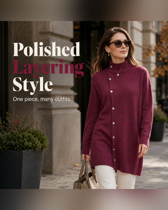 Strickjacke Turtleneck Einreihig Geknöpft