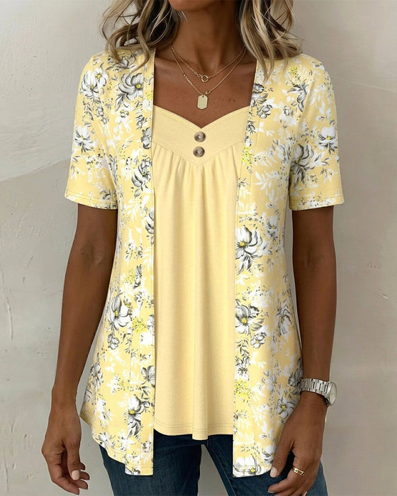 T-Shirt Blumenprint Falsch Zweiteilig
