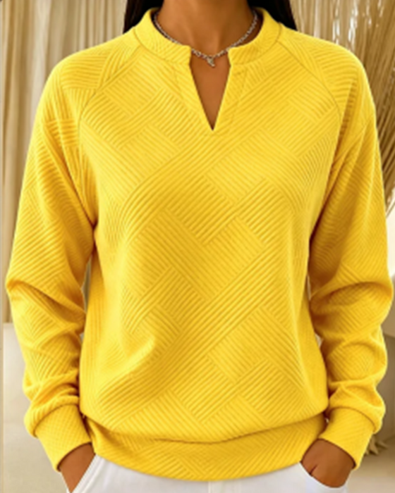 Sweatshirt V-Ausschnitt Gestreift Raglan Einfarbig