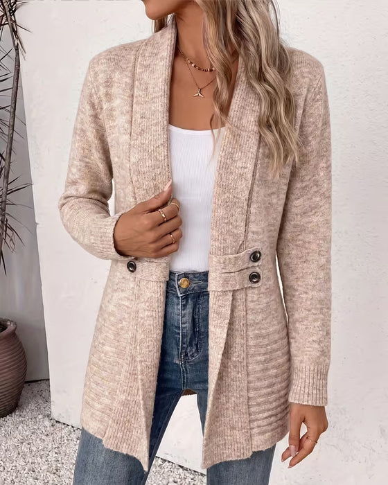 Cardigan Einfarbig Knopf Verziert
