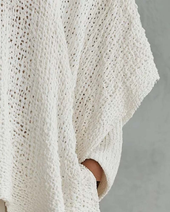 Pullover V-Ausschnitt Fledermausärmel Locker