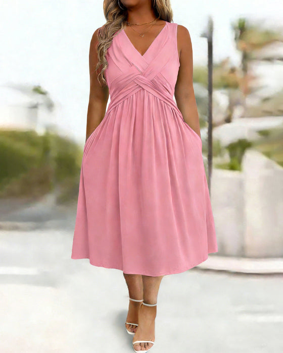 Kleid Einfarbig Tasche Twist Tanktop