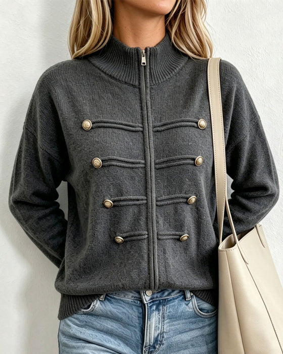 Cardigan Mandarin Kragen Mode Reißverschluss Gestrickt