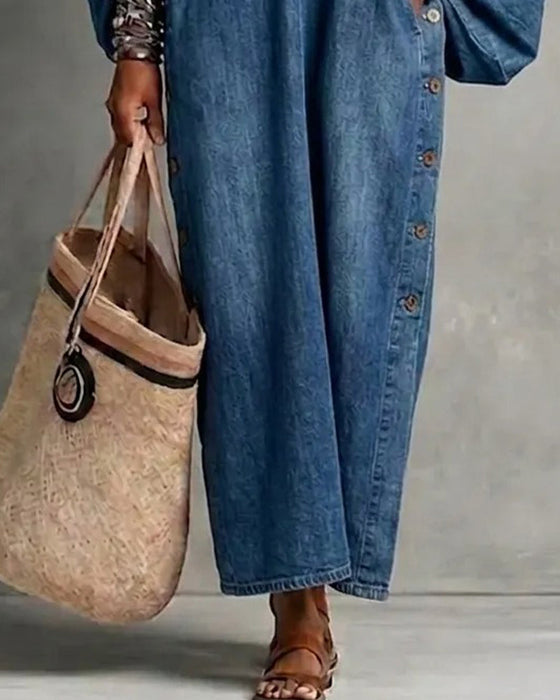 Kleid V-Ausschnitt Tasche Lässig