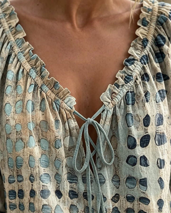 Bluse Tupfenmuster Mit Schnürung