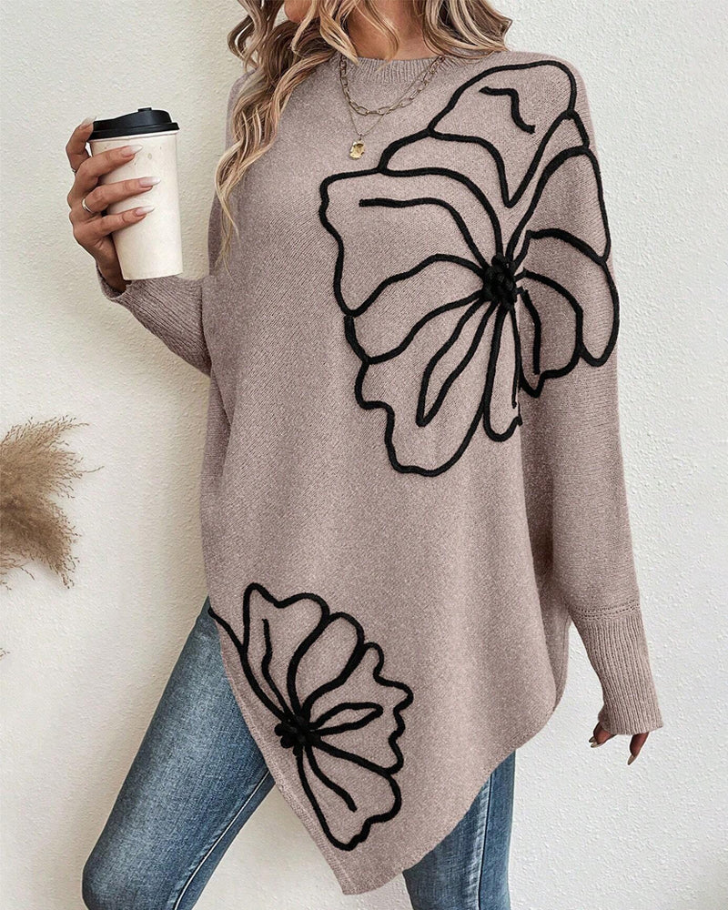 Blumiges Weites Sweatshirt mit Fledermausärmeln