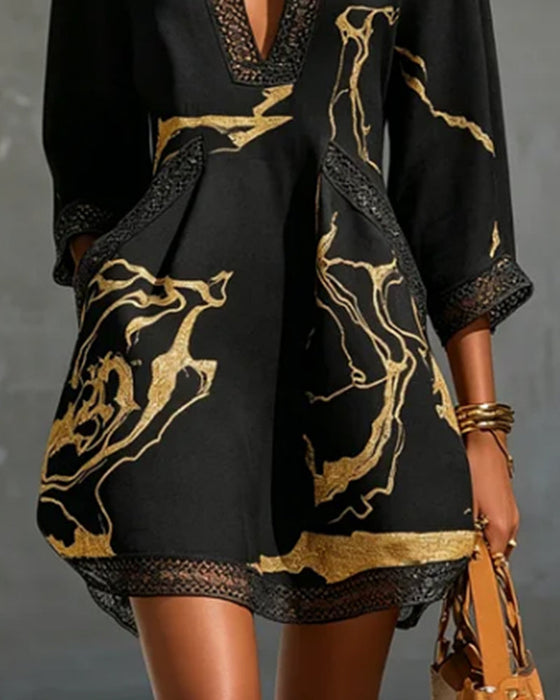 Kleid Stehkragen Halbärmel Hohl