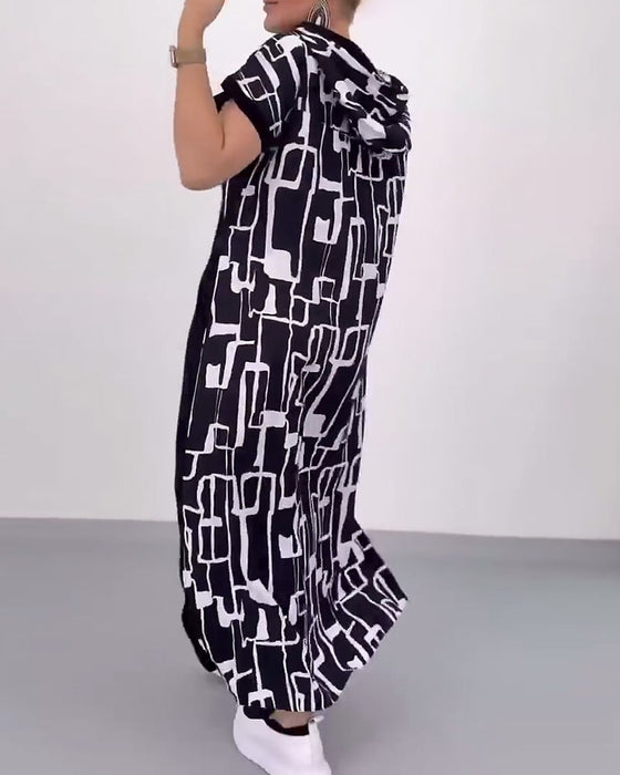 Kleid Halb-Reißverschluss Locker Kontrast