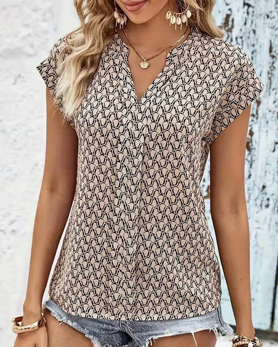 Bluse V-Ausschnitt Bedruckt Freizeit Kurzarm