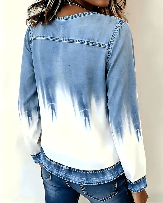 Top Batikdruck V-Ausschnitt Langarm