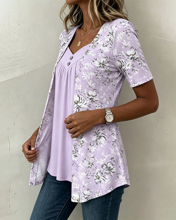 T-Shirt Blumenprint Falsch Zweiteilig