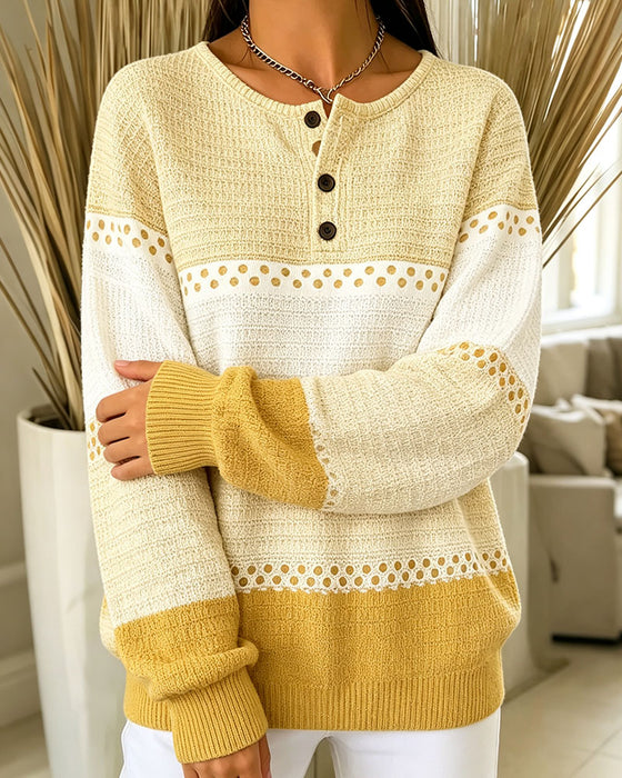 Sweatshirt Farbblock Waffelstrick Henley Pullover