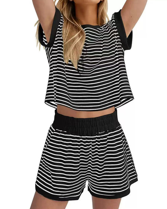 Sets Gestreift Kurzarm Gummibund Taille