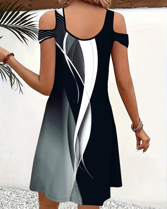 Kleid V-Ausschnitt Off-Shoulder Gestreift Schlitz