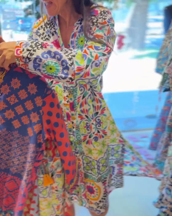 Kleid Langarm Bohemian Druck