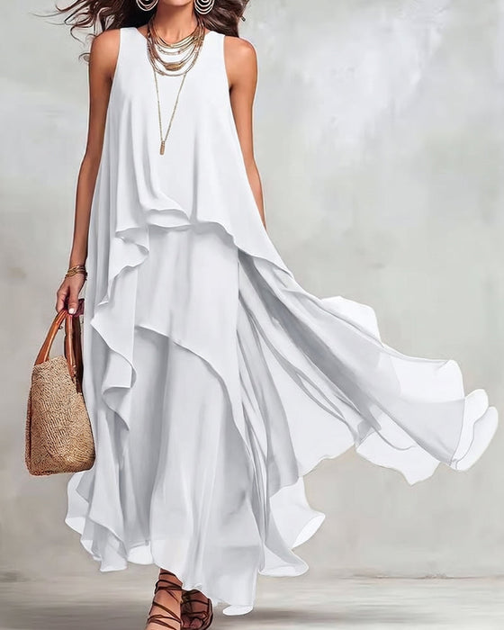 Kleid Rundhals Ärmellos Unregelmäßig