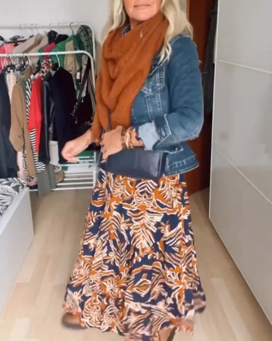 Lässiger jeansmantel mit reversknopf und langen ärmeln