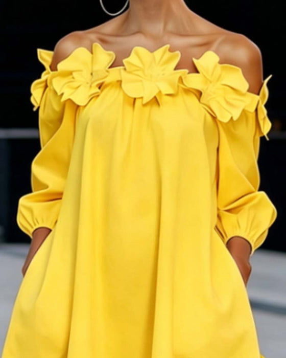 Kleid Off-Shoulder Blumig Akzent