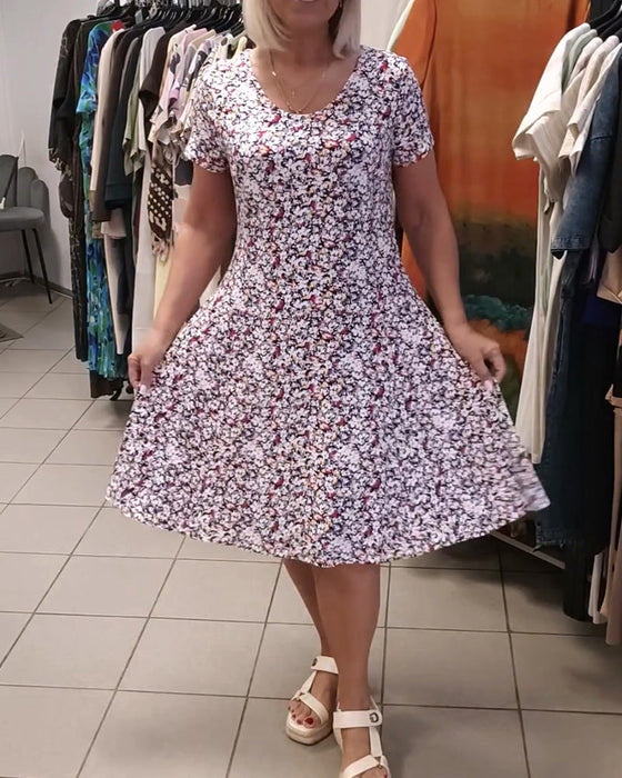 kleid runder hals blumenmuster kurzer ärmel