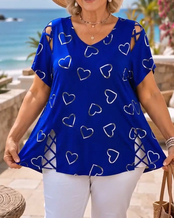 T-Shirt Herzmuster Hohl Kurzärmelig