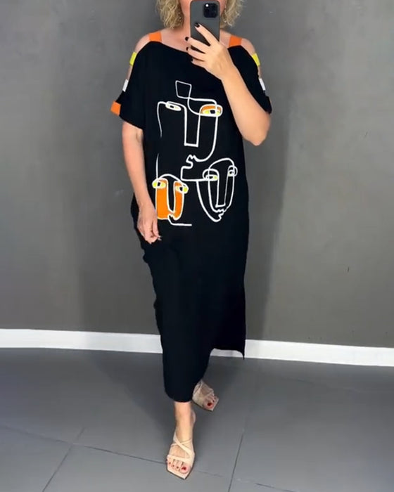 Kleid Schulterfrei Hohlauschnitt Druck Schlitz