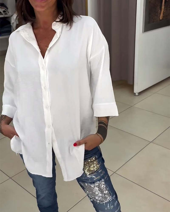 Einfarbiges Button-Down-Hemd mit Revers