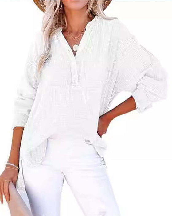 Bluse Plissiert Knopf Langarm