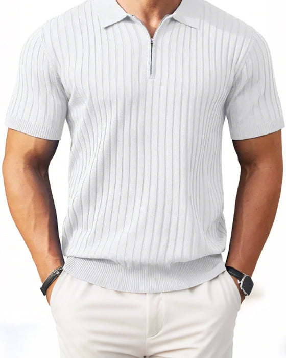 Hemden Herren Reißverschluss Kurzarm Rippstrick Polo T-Shirts Golf