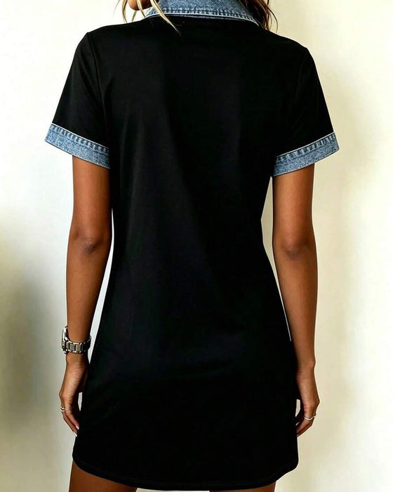 Kleid Denim Bahnen Farbblock Gerade