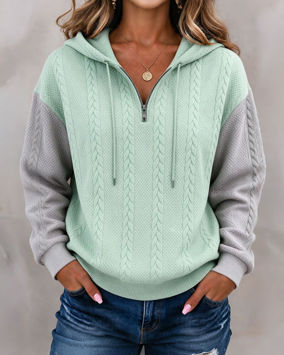 Sweatshirt Mit Kapuze Reißverschluss Kontrast