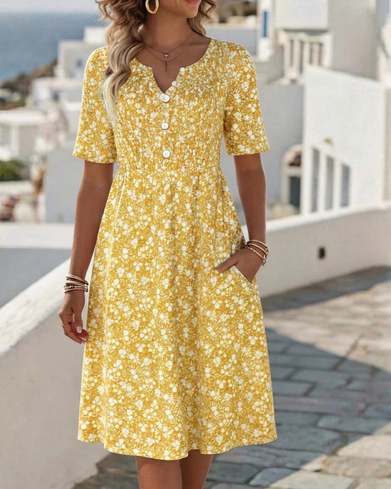 Kleid V-Ausschnitt Kurzarm floral