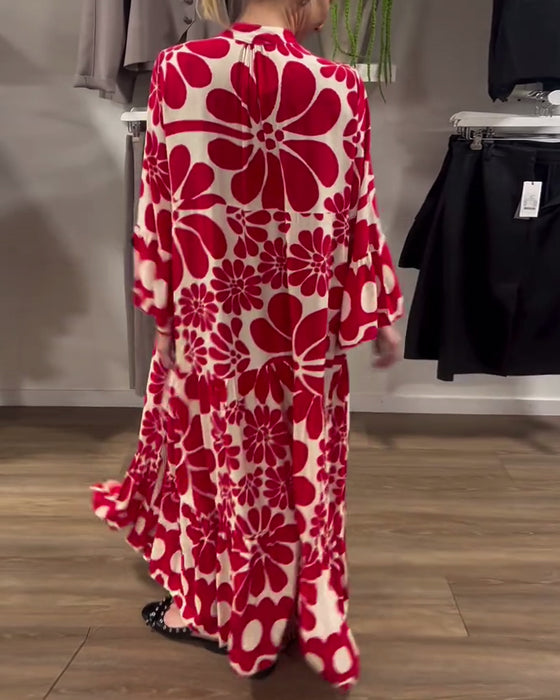 Kleid V-Ausschnitt locker plus Größe Blumendruck