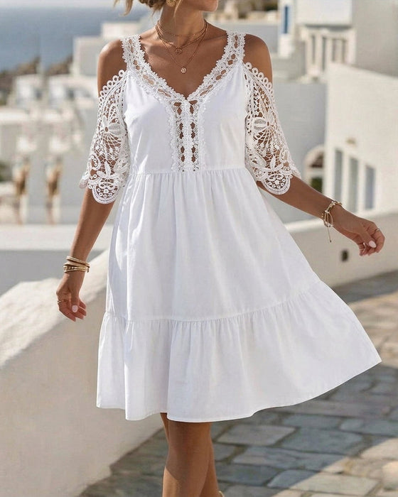 Kleider Spitze Off-Shoulder Gestuft Kurz