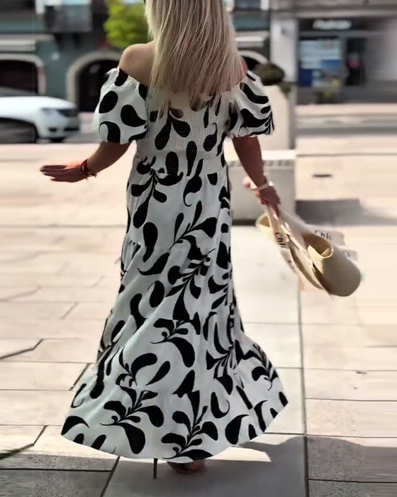 Kleid Elegant Schulterfrei Bedruckt
