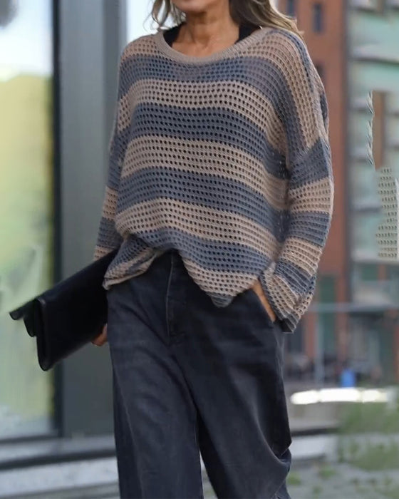 Pullover Streifen Ausschnitt Gestrickt