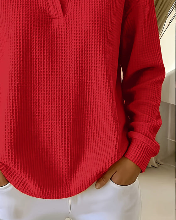 T-Shirt Revers Einfarbig Langarm