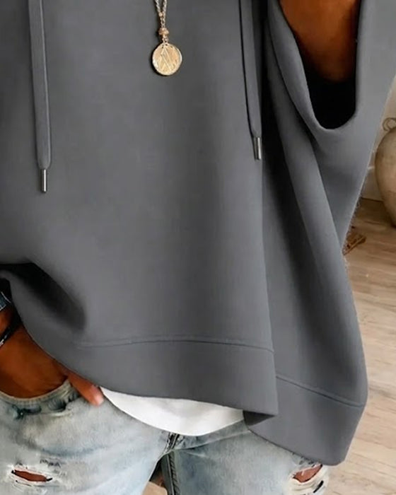 Sweatshirt Mit Kordelzug Und Dreiviertelärmeln Mit Kapuze