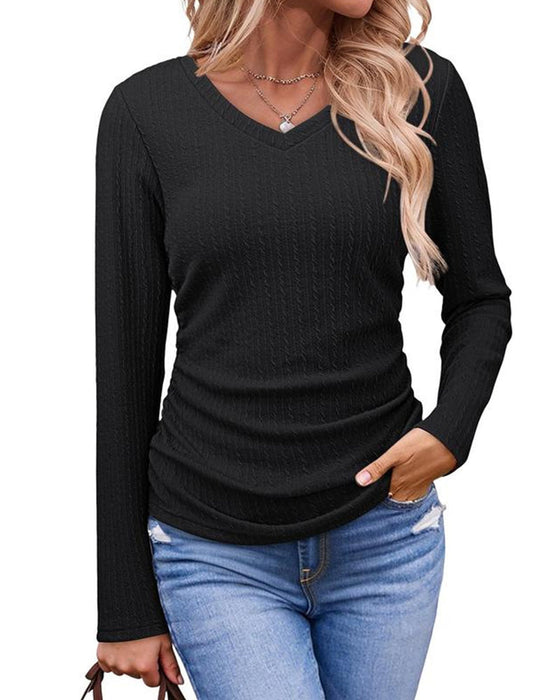 Bluse V-Ausschnitt Slim Fit Strukturiert