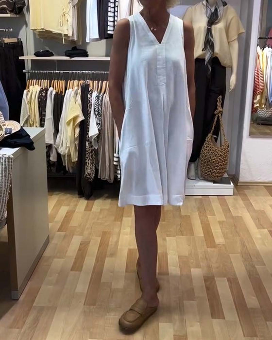 Kleid Ärmellos V-Ausschnitt Locker A-Linie