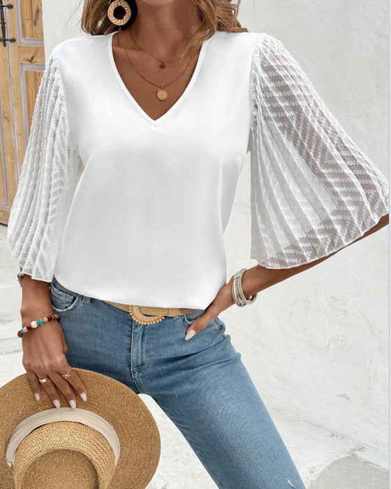 Bluse einfarbig V-Ausschnitt locker